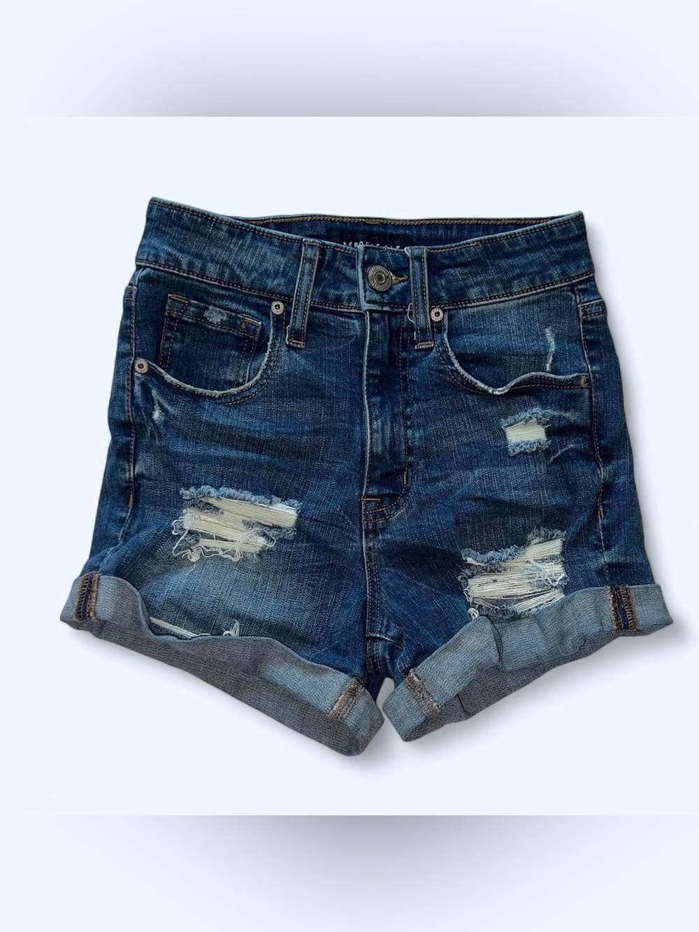Aeropostale Dark Blue Distressed Jean Shorts